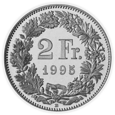 2 Franc Coin Swiss - Circle Sticker Decal 3 Inch - Switzerland CHF Money