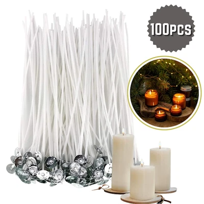 SHOPTRENDYS 100PCS Candle Wicks 6 Inch Cotton Core Candle Making Supplies Pre Tabbed New