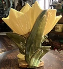 McCoy Yellow Green Floral Tulip Ceramic Vase Art Pottery 1940s Glossy