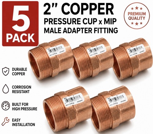 5 Pack 2” Copper Pressure Cup x MIP Male Adapter Fitting Sweat x Male NPT