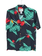Paradise Found Shirt Mens Medium Black Floral Button Up Hawaiian Tropical Beach