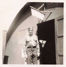 VTG Photo 1944 Handsome Man Military Uniform Cap Fashion Barracks Entrance