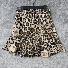Nasty Gal Skirt 6 Tan Brown Black Leopard Ruffle Trumpet Mini Mob Wife Retro Y2K