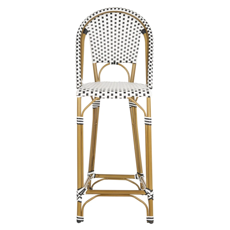 SAFAVIEH Outdoor Collection Zaid Stackable Bar Stool | Black/White/Brown | - Image 3 of 4