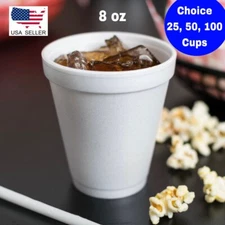 8 oz  Disposable Foam Cup White Styrofoam Drinking Hot and Cold Cups