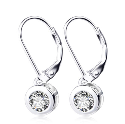 Orecchini con Bianco Cristallo Orecchini Pendenti Di Argento Sterling 925 - Foto 1 di 1