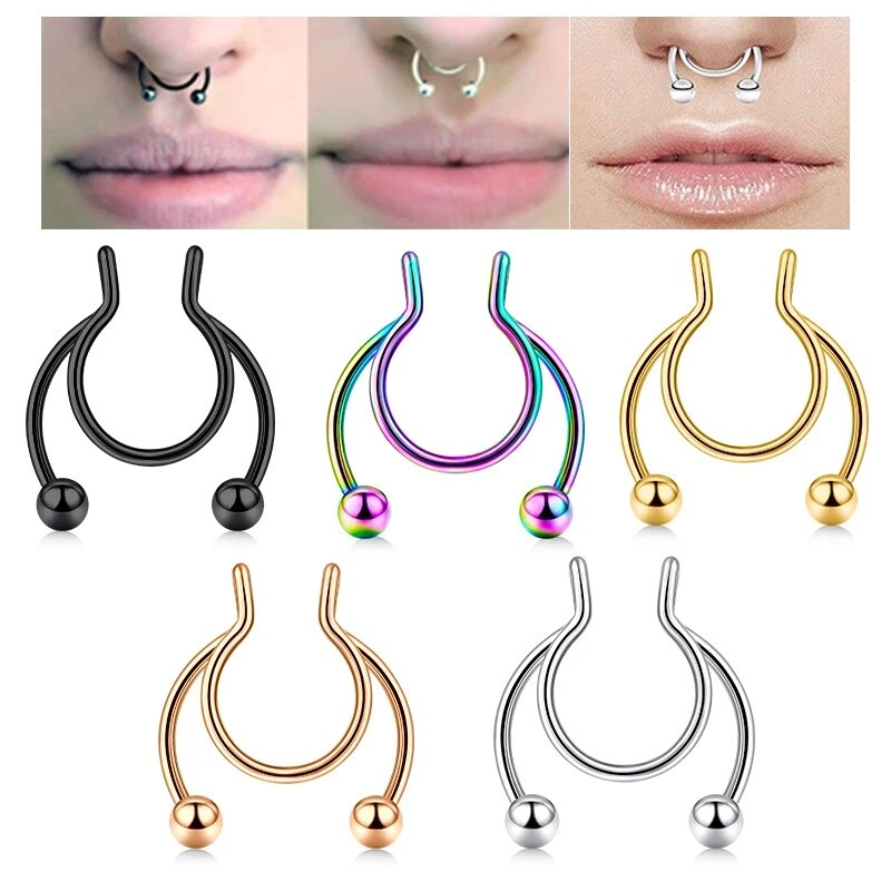 Gold nose ring - Fake nose ring set silver nose ring Clip on Pressing type  non piercing Nose ring pin Stud for… | Fake nose rings, Silver nose ring,  Gold nose rings