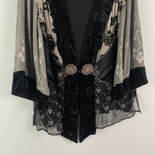 Spencer Alexis Kimono Jacket Size 1X Black Velvet Floral 3/4 Sleeves - Picture 3 of 12