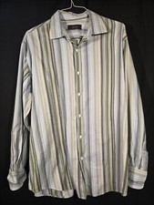 Tasso Elba Men  s XL Button Up Shirt Blue Green Stripes Long Sleeve Classic