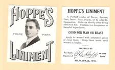 1920s HOPPE'S { PHOTOGRAPH of HOPPE } LINIMENT UNUSED FRONT & BACK LABEL