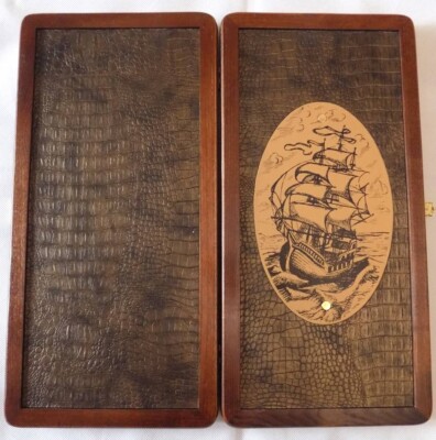 Holz Backgammon Spielbrett Würfel Chips Schiff Boot Handarbeit Ukrainisch Nardy