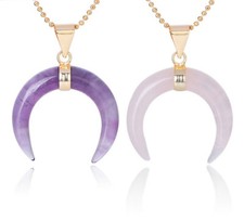 Gemstone crystal quartz crescent moon necklace pendant reiki chakra healing