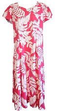 T L Muumuu Factory Vtg Hawaii long Dress Women Floral Sz M/L pink ivory leaves
