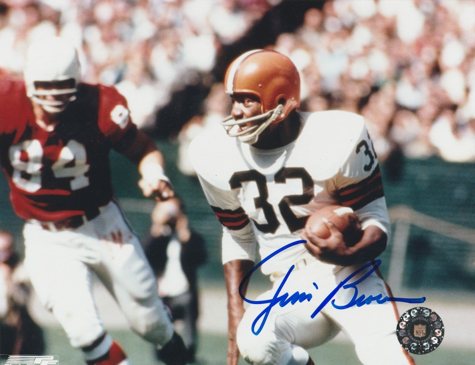 JIM BROWN CLEVELAND BROWNS ACTION SIGNED 8x10 