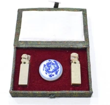 Chinese Carved Soapstone Chop Ink Set