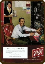 1952 SCHLITZ BEER & SHORTWAVE RADIO Vintage-Look DECORATIVE REPLICA METAL SIGN