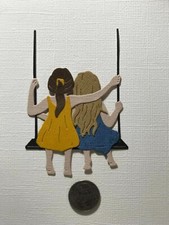 1 Girls on Swing Scrapbook HANDMADE Die Cut / Card Embellishment