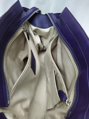 Coach Legacy Purple Canvas Leather Trim Zebra Printed Tassel Tote