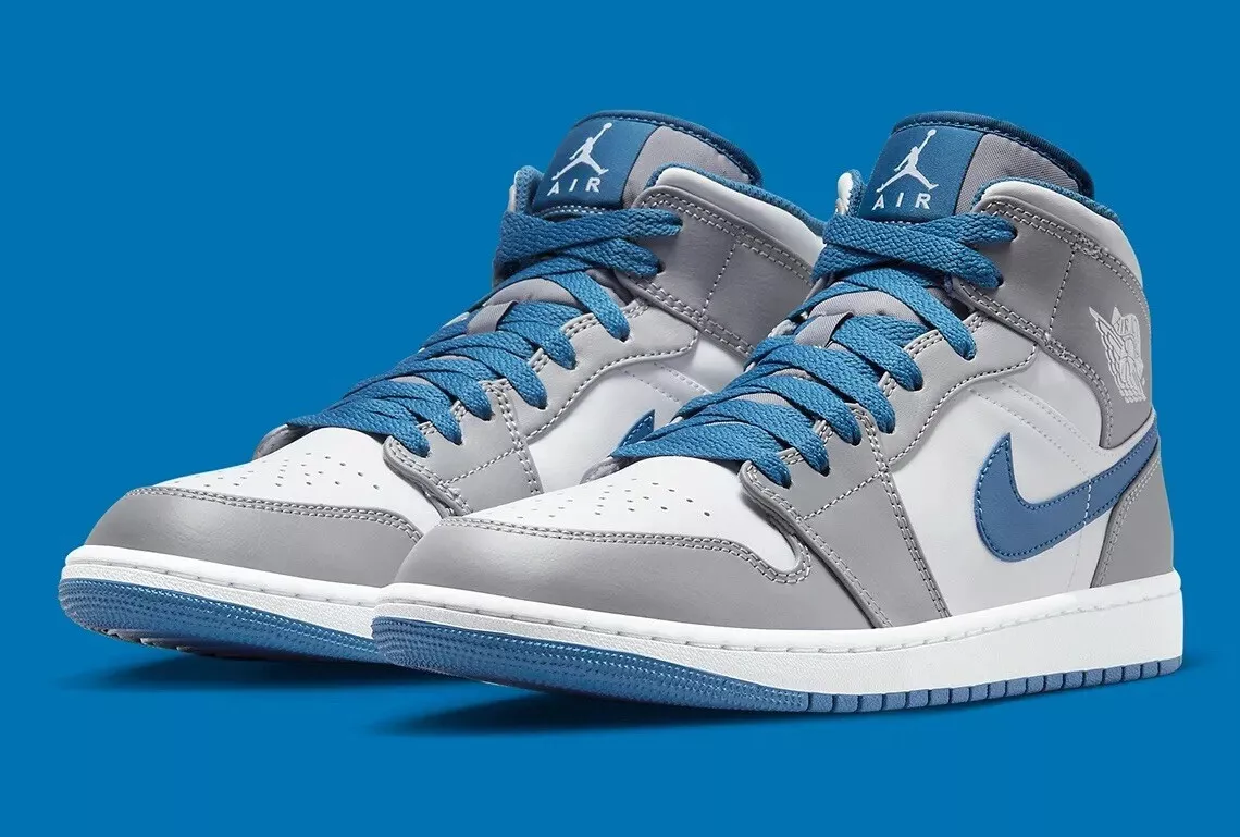 Nike Air Jordan 1 Mid True Blue Grey White Shoes Men DQ8426-014