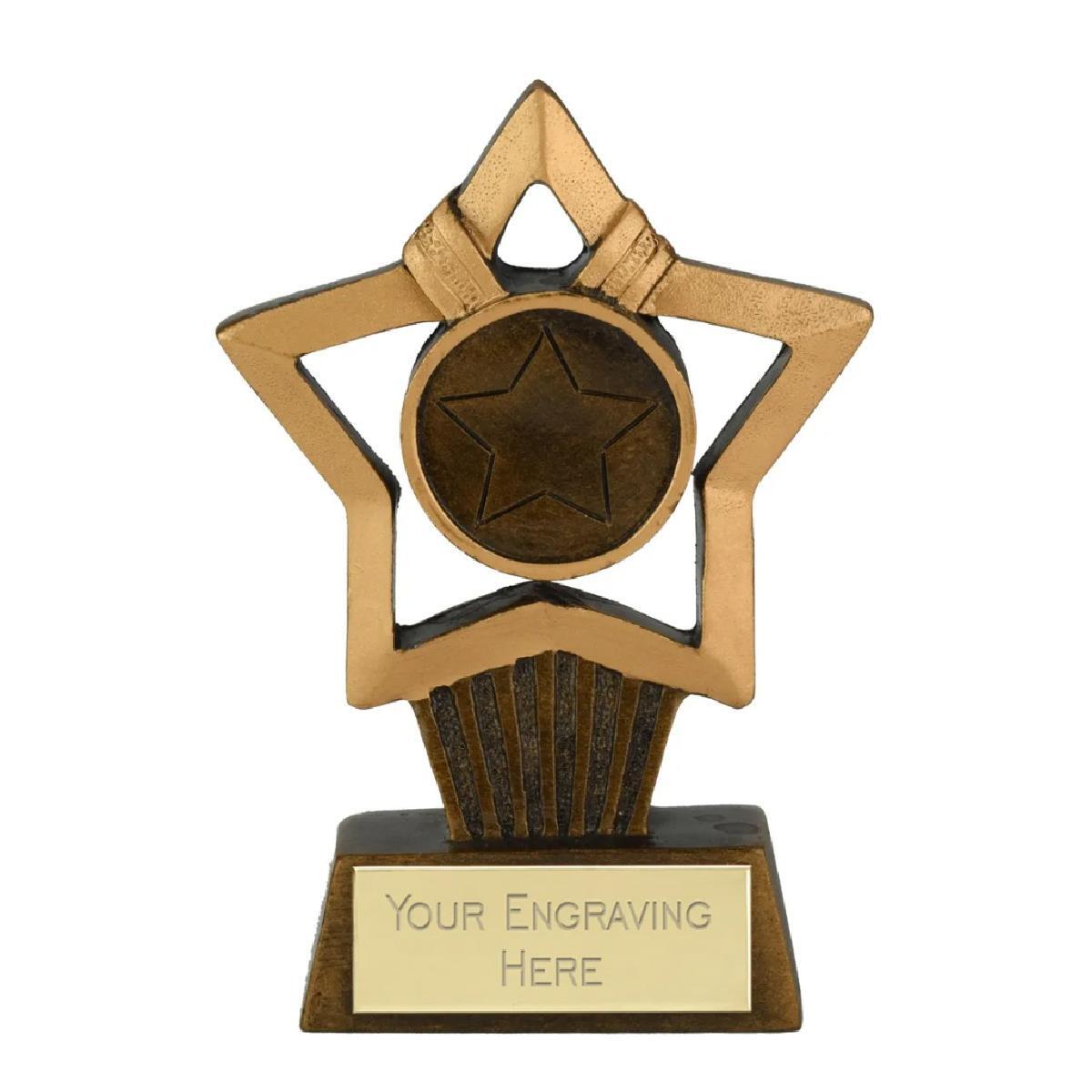 Mini Star Plus Gold Star Award Trophy 10cm Resin FREE engraving and Certificate