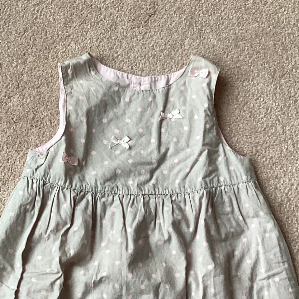 VESTIDO DE VERANO JEAN BOURGET NIÑAS 6 FORRADOS, LUNARES ROSAS EN TOPO, DOBLADILLO CON VOLANTES, LAZOS Foto 2 de 4