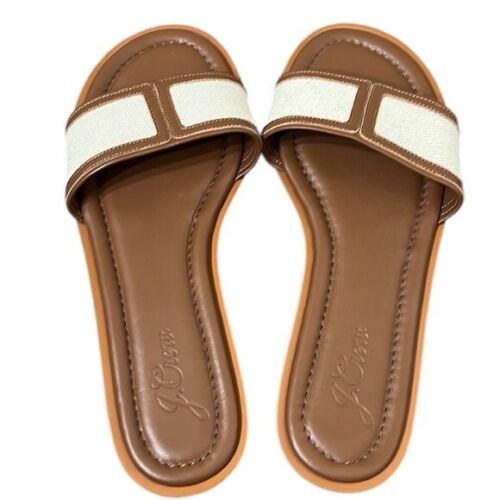 J Crew Brown Sandals Womans Size 9 Leather Slides Slip On Spring Summer NWOT - Photo 3 sur 8