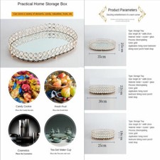 Vassoio per trucco cosmetico in cristallo con specchio d'oro