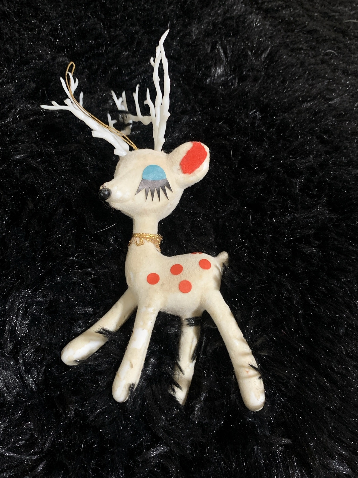Vintage White flocked Reindeer Ornament Figurine 5