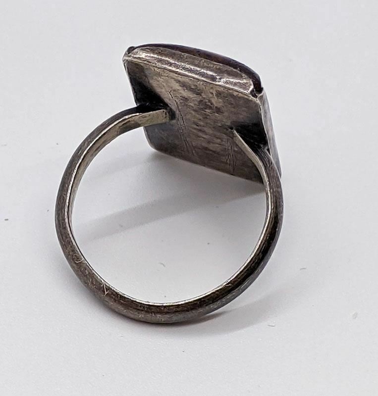 Silver Tone Rectangular Marbled Stone Ring - Reds… - image 3