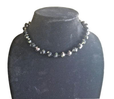 New Antique cut jet black onyx Glass beads necklace 15