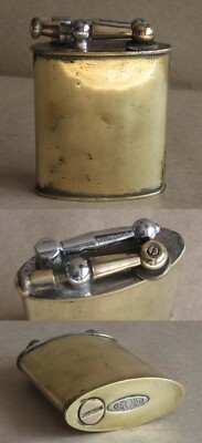 ANTIQUE FRENCH BRASS TABLE PETROL CIGARETTE LIGHTER / LIFT ARM / FRENCH TAX  SEAL