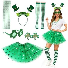 Hifot 8 Pieces St. Patrick's Day Outfits for Women Green Tutu Skirts Beads