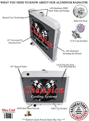 Atom Champion 3 Row Radiator W/ 16'' Fan for 1959 1960 Oldsmobile Super 88