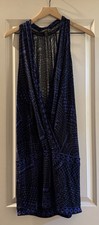 BCBG Max Azria Blue Black Geometric Print Sleeveless Surplice Dress M