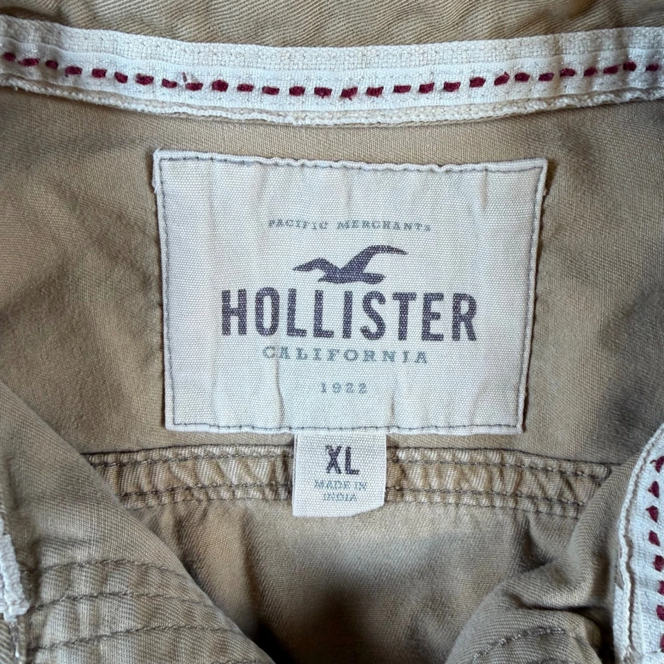 Camisa Hollister Para Hombre Caqui Estilo Carga Abotonada XL Cabaña Ropa de Trabajo Informal Foto 2 de 4