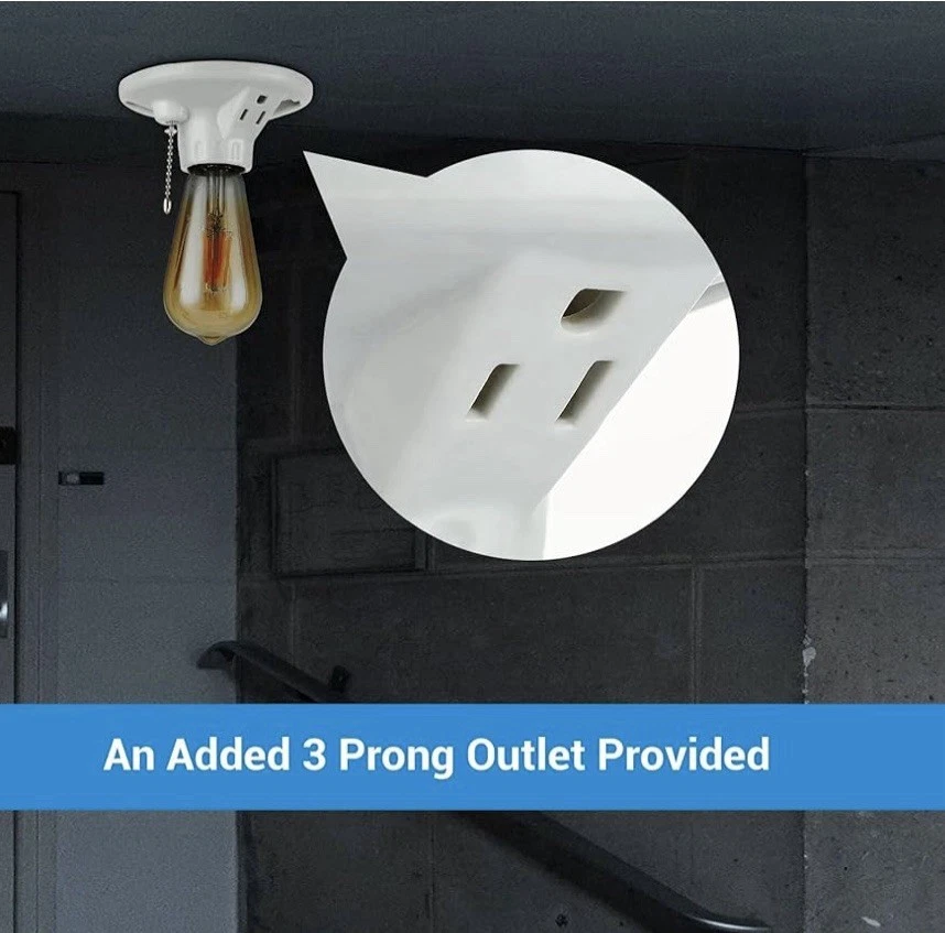 2 Pack  Light Socket with Grounded Outlet, E26/E27 Base - Image 3 of 4