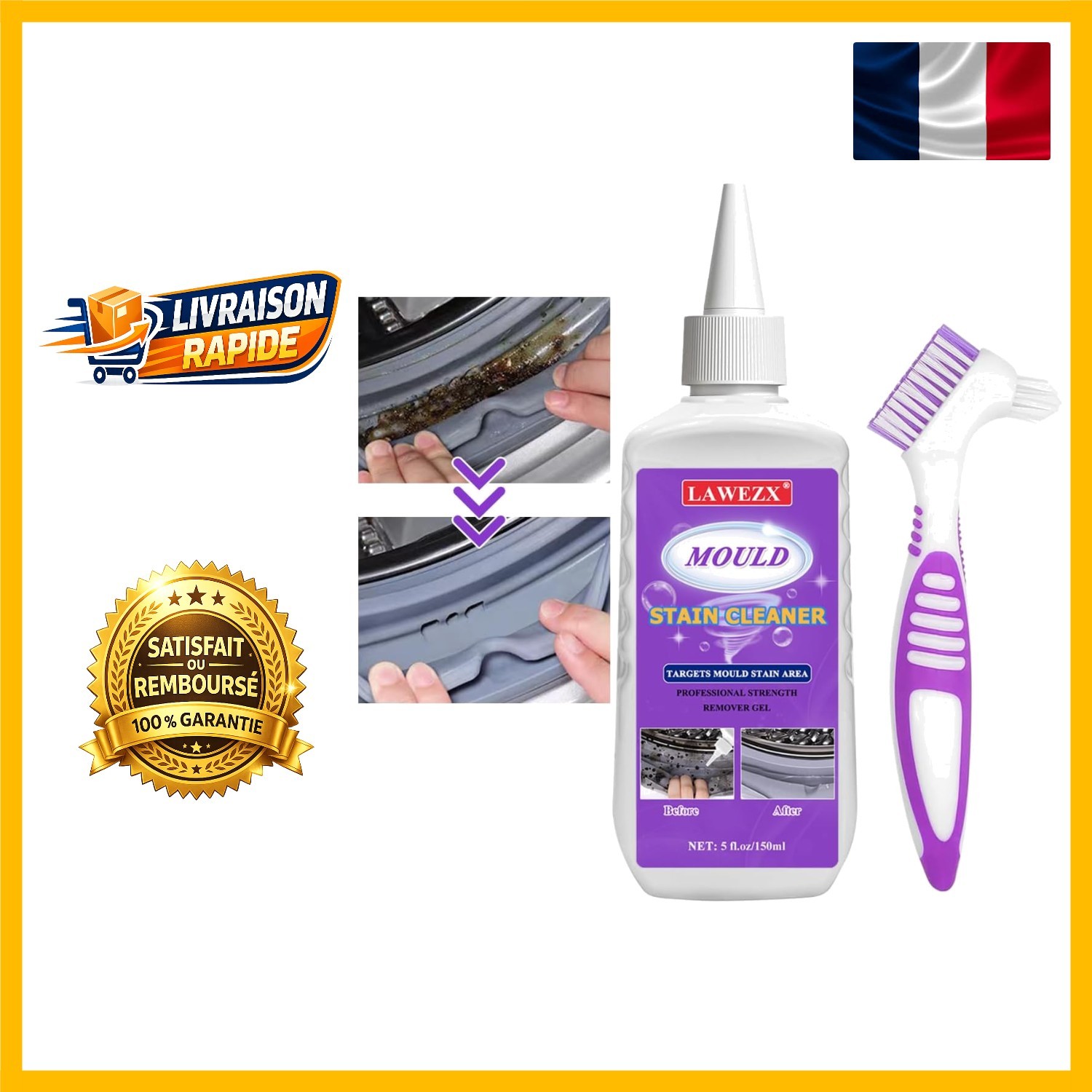 Gel anti-moisissures puissant et brosse de nettoyage pour joint en silicone