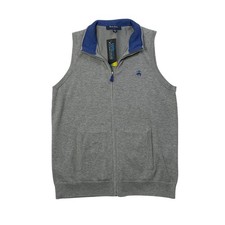 Brooks Brothers Vest Boys L Large Grey Blue Fleece Coolmax Cotton Blend Full Zip