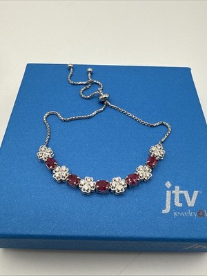 DK natürlicher roter Rubin & weißer Zirkon Kleeblatt Sterlingsilber Bolo Armband