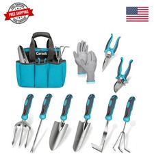 Gardening Tools, 10 Piece Heavy Duty Stainless Steel Garden Tools Set with Er...