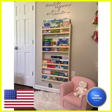 Furpinea Handmade Wall Mounted Montessori Kids Bookshelf, 4 Tier Book Display