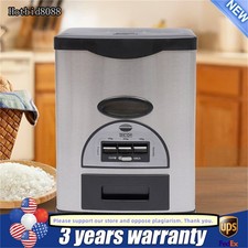 22lb Rice Dispenser Auto Rice Dispenser Stainless Steel Rice Storage Box Black.