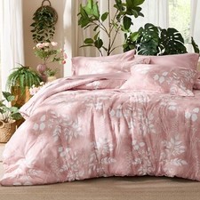 Comforter Set - 7 Pieces Pink Soft Bedding Sets Bed in Floral Queen 03 - Pink