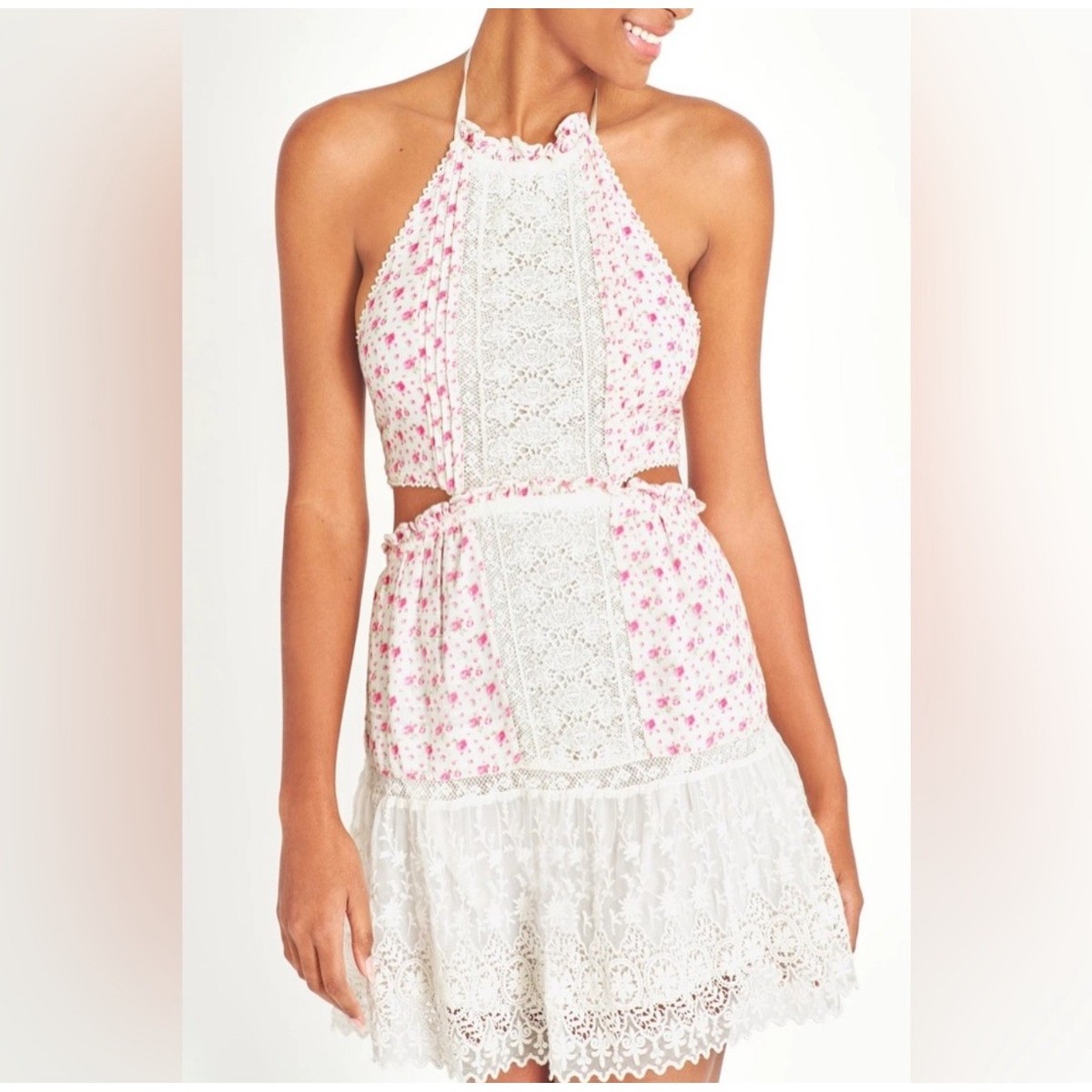 floral lace halter dress Uliana White Floral Lace Halterneck Maxi Dress - White, 4 main image 1