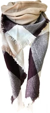 Womens Warm Long Shawl Winter Wraps Large Scarves Knit Cashmere Feel Plaid Trian