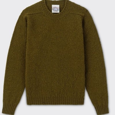 Jamieson s of Shetland Brushed Wool Rundhals Strickpullover olivgrün Gr. M/40