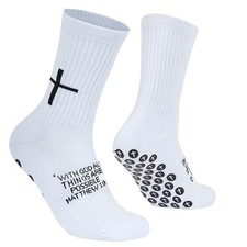 Cross Grip Soccer Socks - Anti-Slip Grips Sports Sock with White Matthew 19:26