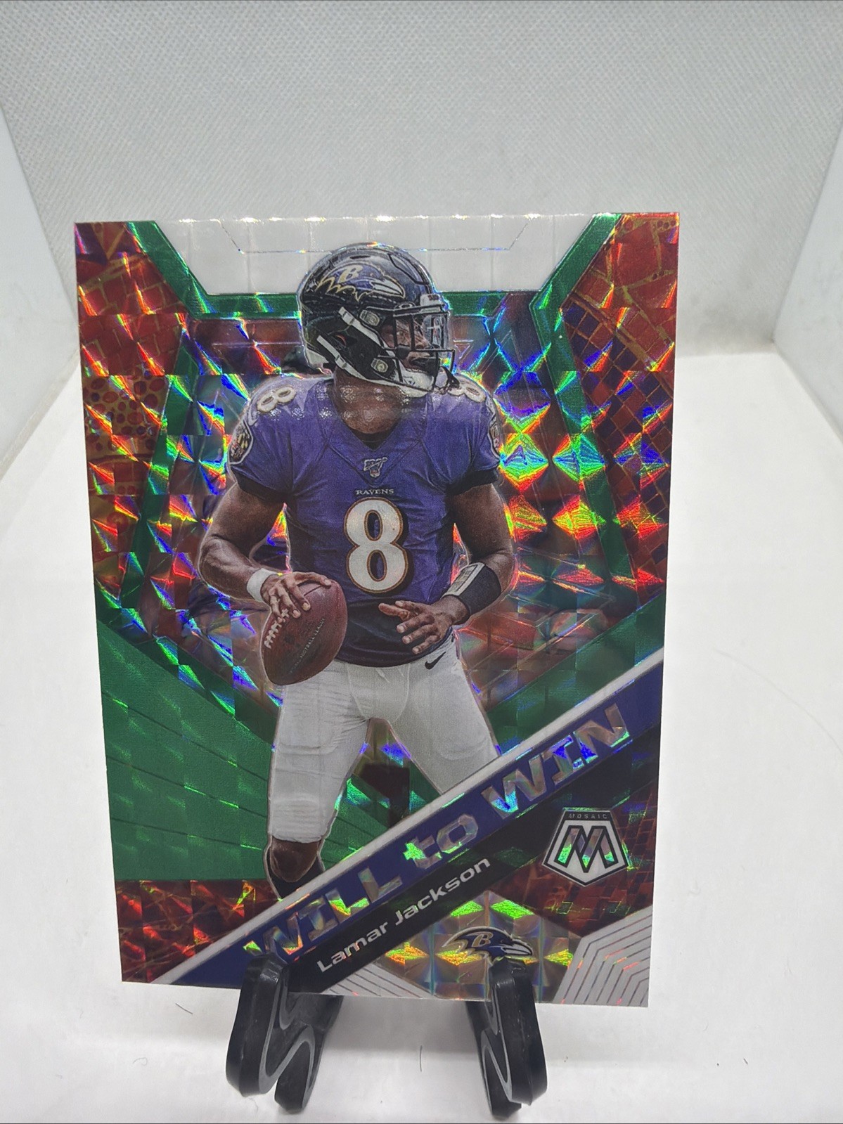 Lamar Jackson 2020 Panini Mosaic Will To Win Green Prizm #WW2 B1-14