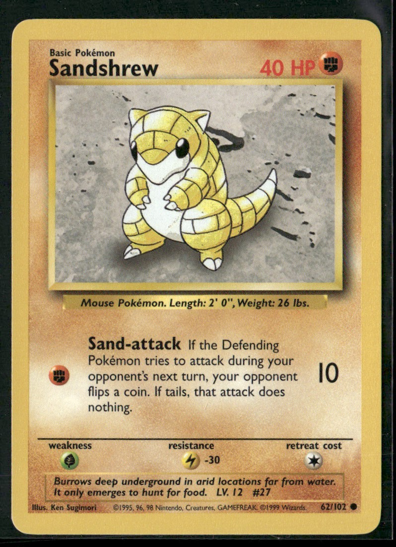Sandshrew #62/102 Base Set 1999 TCG NM/LP Pokemon TCG