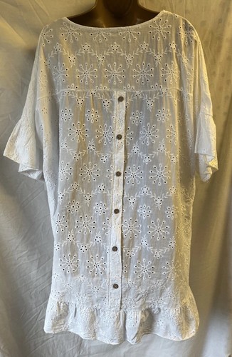 Obsession Italy Cotton Mix White Broderie Anglaise XL Blouse High Low Summer Top - Picture 2 of 18